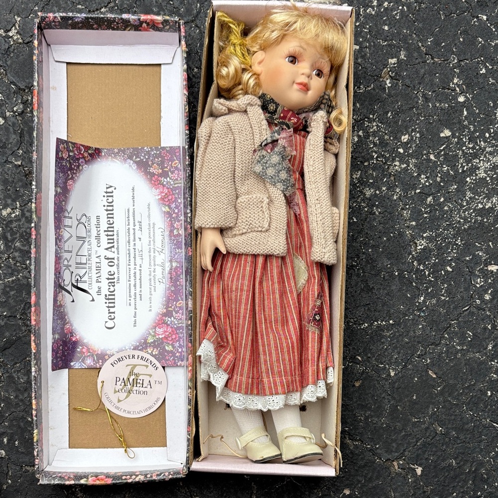 Porcelain Blonde Doll with Red Dress